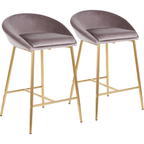 Matisse 26" Counter Stool in Silver Velvet & Gold Metal (Set of 2)